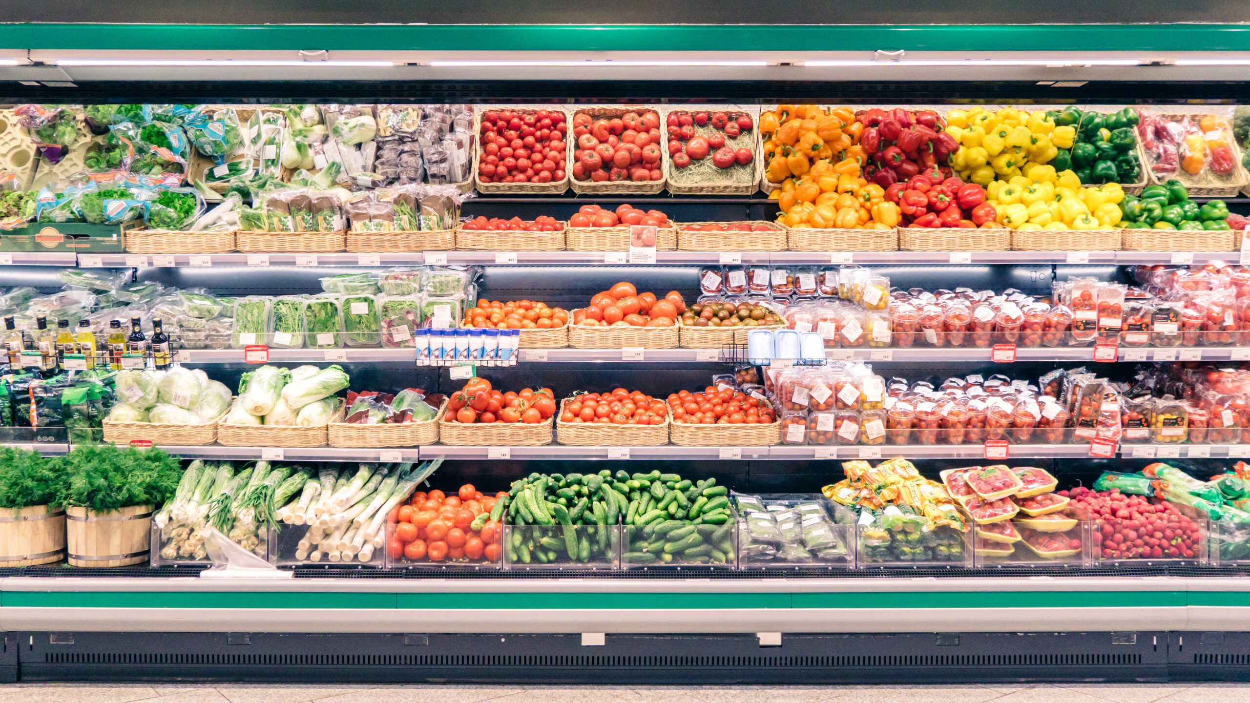 Eating in America Today - produce shelves in grocery store